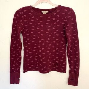 Y2K Arizona Jean Company Burgundy Youth Womans M Ribbed Thermal Top Floral Motif